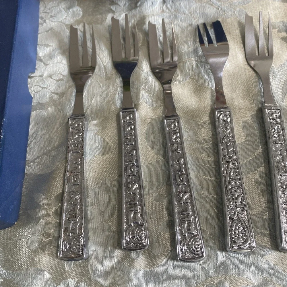 Vintage Israel Souvenir De-Lux‎ Pure Silver Plated boxed set of 6 Forks